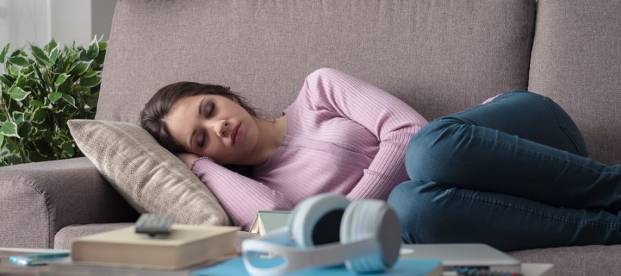 woman with concussion resting