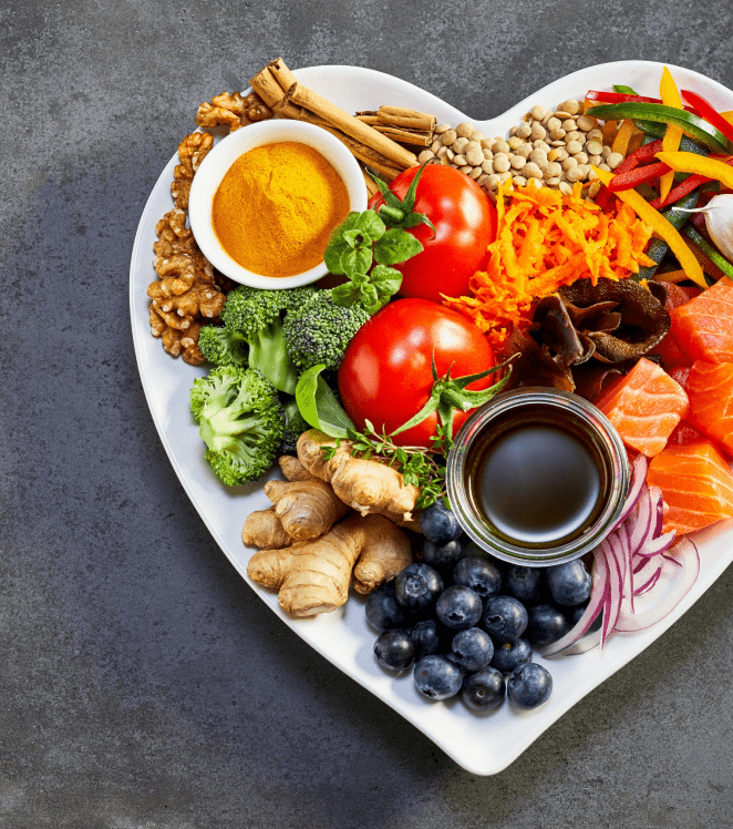 healthy foods in the shape of a heart